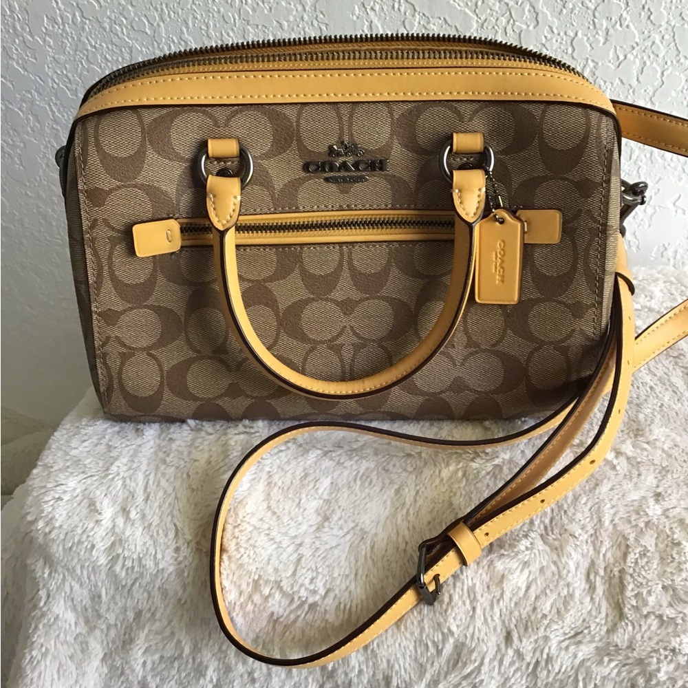 Coach Brown and Tan Signature Shoulder Bag